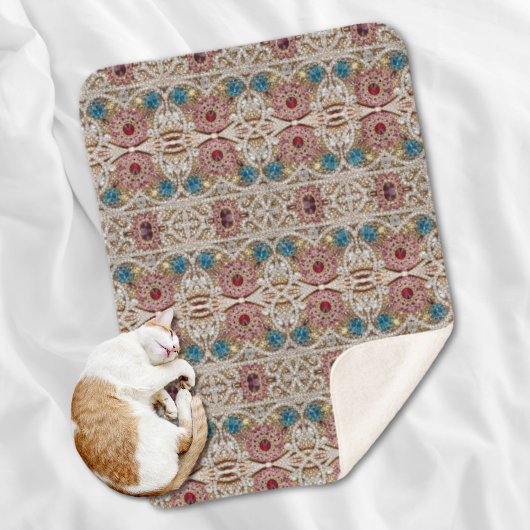 Couverture Sherpa bleu turquoise or bordeaux rose bohème