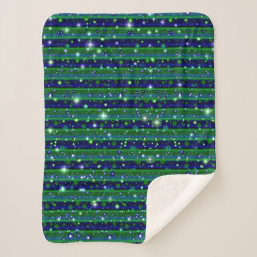 Couverture Sherpa Bleu vert rayures avec étoiles et Raindrops (Devant)