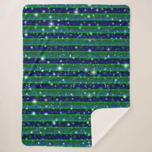 Couverture Sherpa Bleu vert rayures avec étoiles et Raindrops