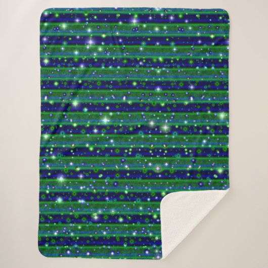 Couverture Sherpa Bleu vert rayures avec étoiles et Raindrops (Devant)