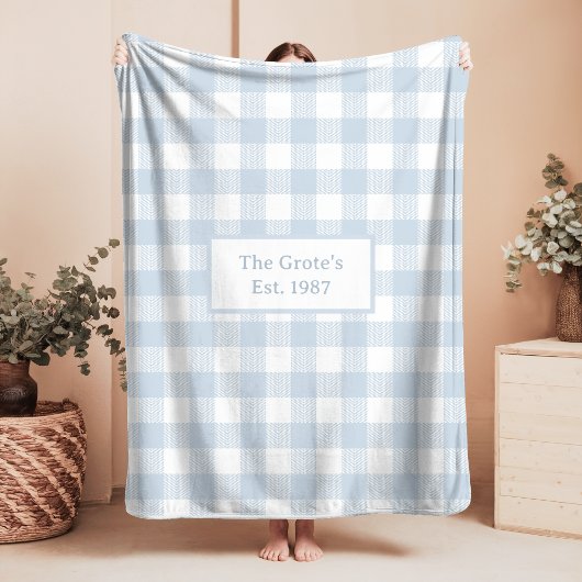 Couverture Sherpa Bleue et Blanche à Carreaux Nom