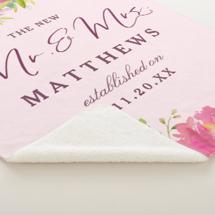 Couverture Sherpa Blooming Chic Menthe Rose Mlle & Mme Jeunes Mariés