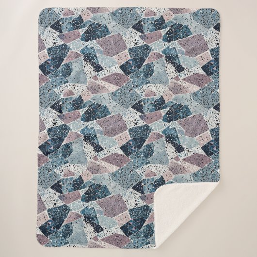 Couverture Sherpa Blue and Mauve Terrazzo Conception abstraite (Devant)