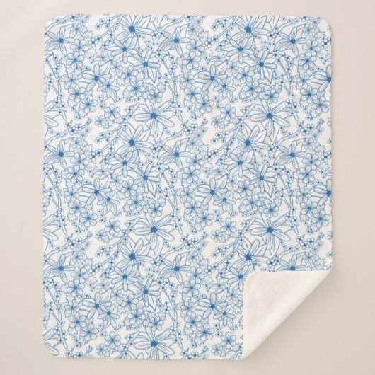 Couverture Sherpa Blue and White Floral Aesthetic (Devant)