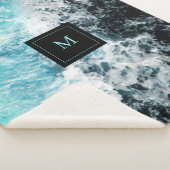 Couverture Sherpa Blue Black Ocean Waves Hawaii Monogramme (3/4)