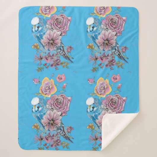 Couverture Sherpa Blue Budgie Cute Whimsical Rose filles Bleues (Devant)