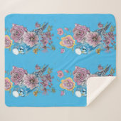 Couverture Sherpa Blue Budgie Cute Whimsical Rose filles Bleues (Devant (Horizontal))