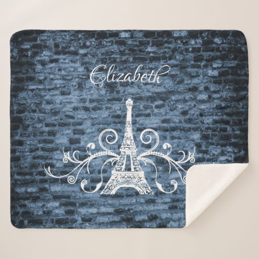 Couverture Sherpa Blue Eiffel Tower Grunge Sherpa Blanket (Devant (Horizontal))