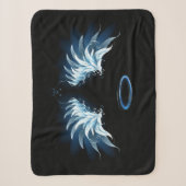 Couverture Sherpa Blue Glowing Angel Wings on black background (Devant)