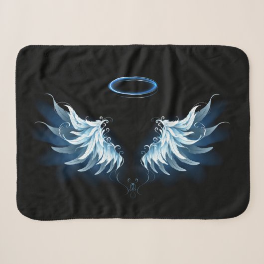 Couverture Sherpa Blue Glowing Angel Wings on black background (Devant (Horizontal))