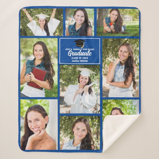 Couverture Sherpa Blue Graduate Photo Collage Moderne Graduation Cad (Devant)