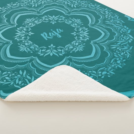 Couverture Sherpa Blue Mandala on a Dark Green Background (3/4)
