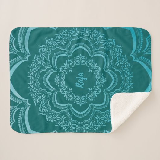 Couverture Sherpa Blue Mandala on a Dark Green Background (Devant (Horizontal))
