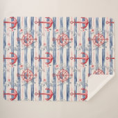 Couverture Sherpa Blue Red Anchors Floral Stripes Beach  (Devant (Horizontal))