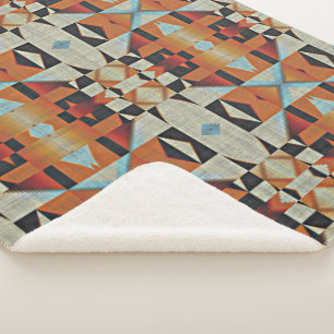 Couverture Sherpa Blue Red Orange Taupe Brown Black Tribal Art