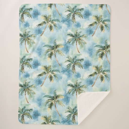 Couverture Sherpa Blue Skies Tropical Island Palm Trees (Devant)