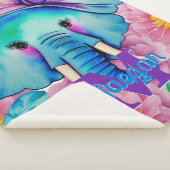 Couverture Sherpa Blue Watercolor Elephant Nom personnalisé (3/4)