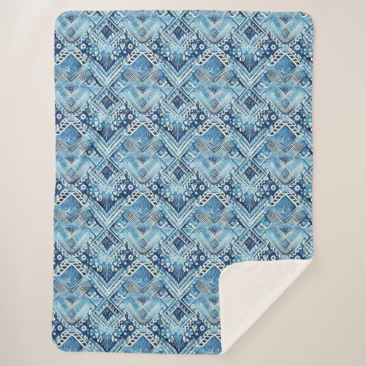 Couverture Sherpa Blue White Batik (Devant)