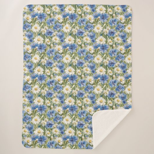 Couverture Sherpa Blue White Daisy Flowers (Devant)