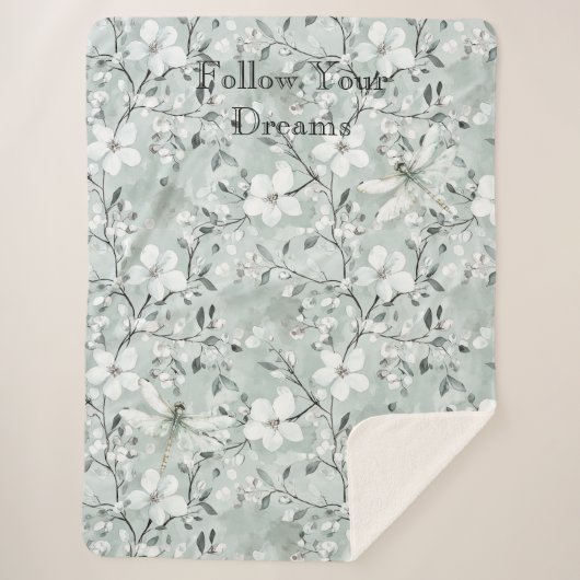 Couverture Sherpa Blue White Floral Dragonflies (Devant)