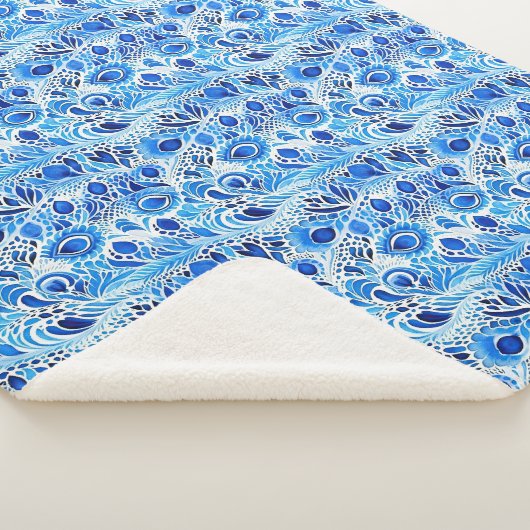 Couverture Sherpa Blue White Peacock Feathers Christmas (3/4)