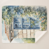 Couverture Sherpa Blue Window Stone Wall Cottage Vines (Devant (Horizontal))