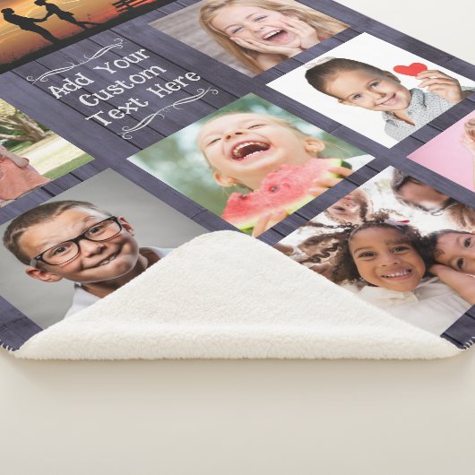 Couverture Sherpa Blue Wood Custom Photo Collage with Text (3/4)