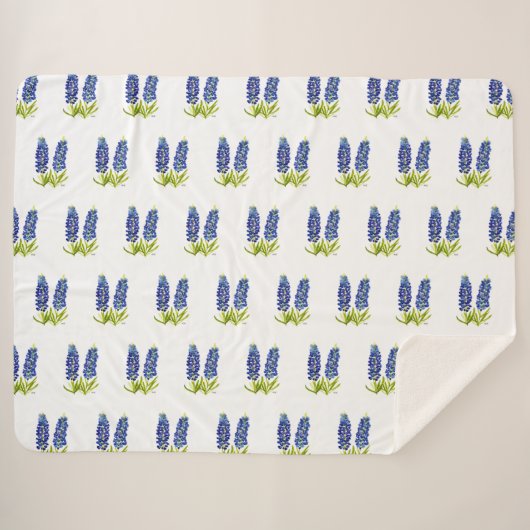 Couverture Sherpa Bluebonnets Texas Flowers Fleur sauvage Aquarelle (Devant (Horizontal))