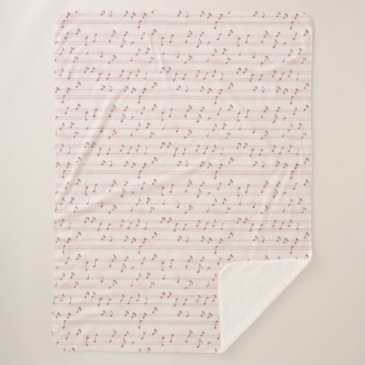 Couverture Sherpa Blush Rose Brun Notes de Musique   (Devant)