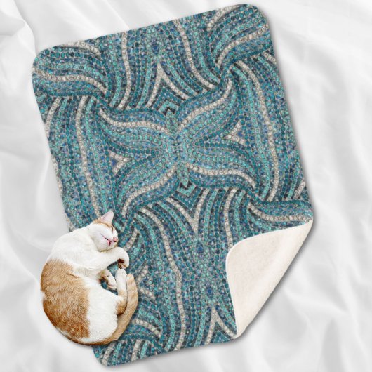 Couverture Sherpa bohème chic gris argenté bleu turquoise