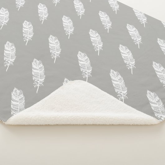 Couverture Sherpa Bohème Chic Plumes Tribales Blanches & Gris (3/4)