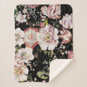 Couverture Sherpa bohème chic rose pâle fleurs sombres floral (Devant)