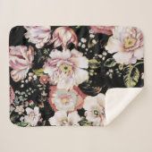 Couverture Sherpa bohème chic rose pâle fleurs sombres floral (Devant (Horizontal))