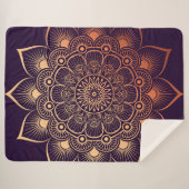 Couverture Sherpa Bohème foncé violet pêche Mandala (Devant (Horizontal))