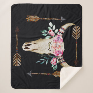 Couverture Sherpa Bohemian Deer Skull Watercolor Art