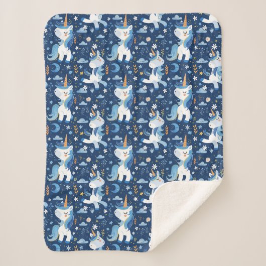 Couverture Sherpa Boho bleu avec licorne (Devant)