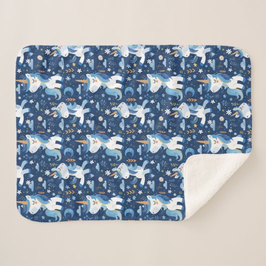 Couverture Sherpa Boho bleu avec licorne (Devant (Horizontal))