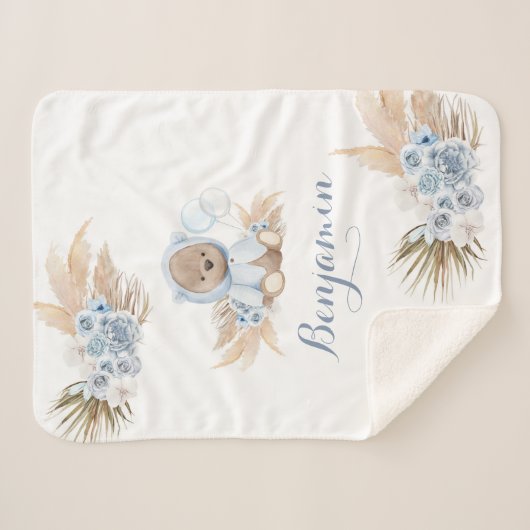 Couverture Sherpa Boho Blue Bear Nouveau bébé garçon Sherpa Blanket (Devant (Horizontal))