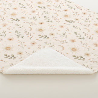 Couverture Sherpa Boho Bohème Floral Soleils Lunes Botanique Neutre