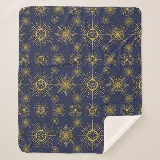 Couverture Sherpa Boho Celestial Sun Stars Motif bleu (Devant)