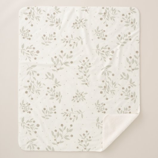 Couverture Sherpa Boho Chic Botanical Leaves and Berries Pattern  (Devant)