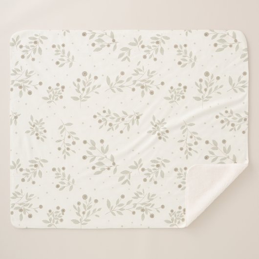 Couverture Sherpa Boho Chic Botanical Leaves and Berries Pattern  (Devant (Horizontal))