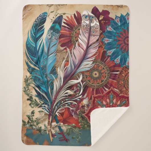 Couverture Sherpa Boho Chic Mystérieux Mandala Feather (Devant)