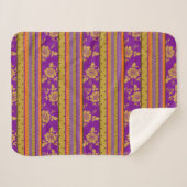 Couverture Sherpa Boho Chic violet orange Motif à rayures florales (Devant (Horizontal))