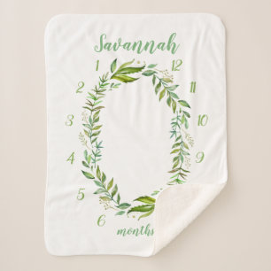 Couverture Sherpa Boho Feuilles Baby Name Monthly Milestone Photo