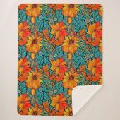 Couverture Sherpa Boho Flowers bleu et orange (Devant)