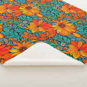 Couverture Sherpa Boho Flowers bleu et orange (3/4)