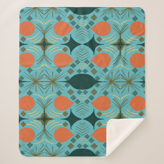 Couverture Sherpa Boho Géométrique Diamant Turquoise (Devant)