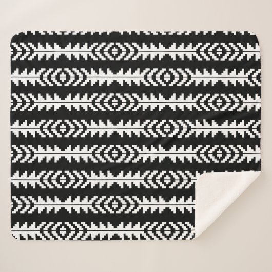 Couverture Sherpa Boho géométrique noir et blanc (Devant (Horizontal))