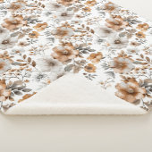 Couverture Sherpa Boho Gris Beige Brown Floral Fleurs Aquarelle (3/4)